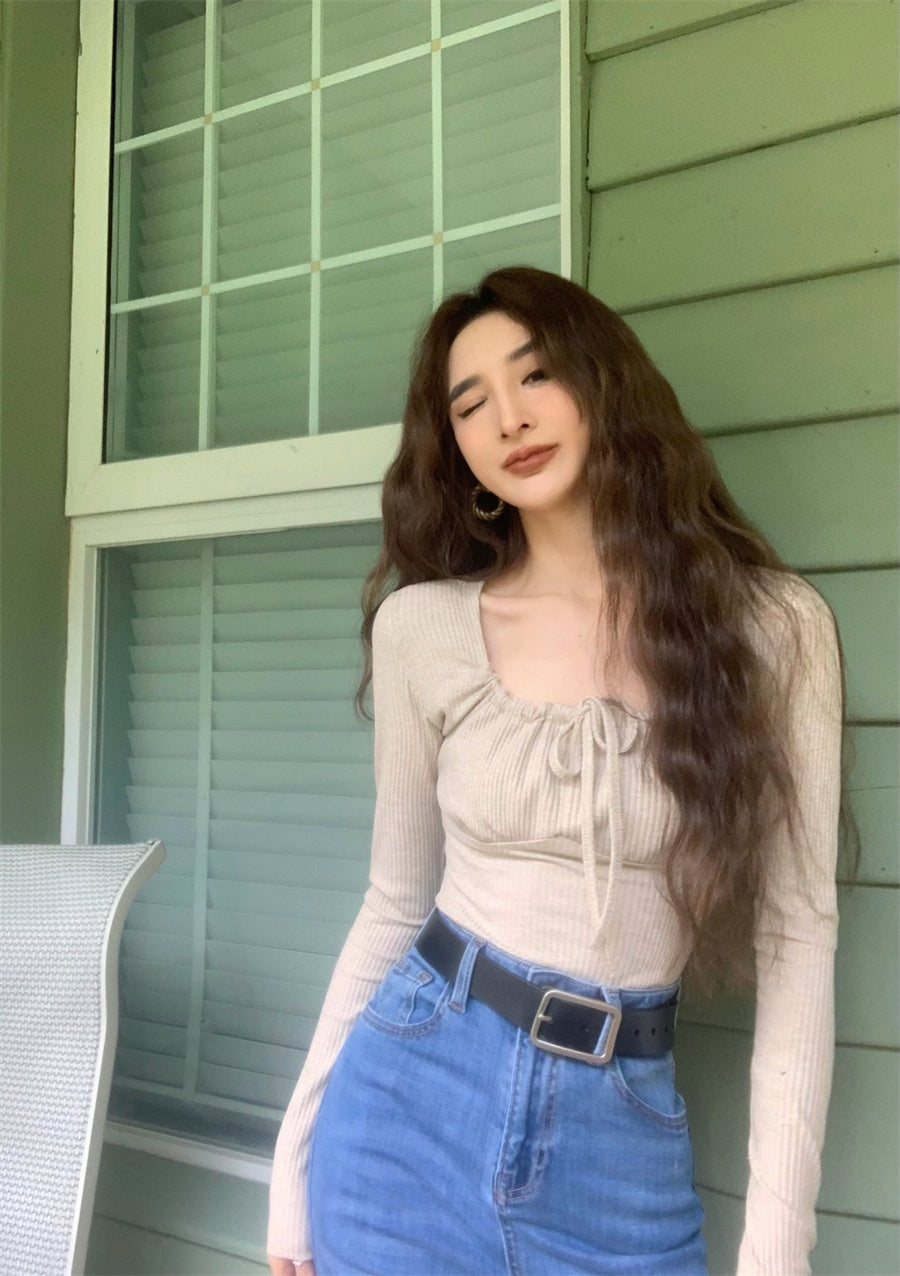 Wed. 溫柔復古方領綁帶上衣