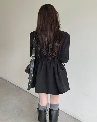 Fri. 休閒抽繩可調腰身西裝外套 卡其/黑