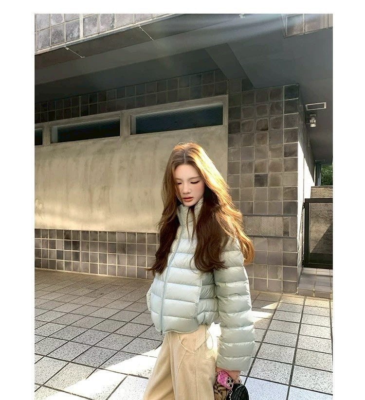 Thu. 阿爾納花園高90國際絨美式排骨羽絨外套 香檳金/蘋果綠