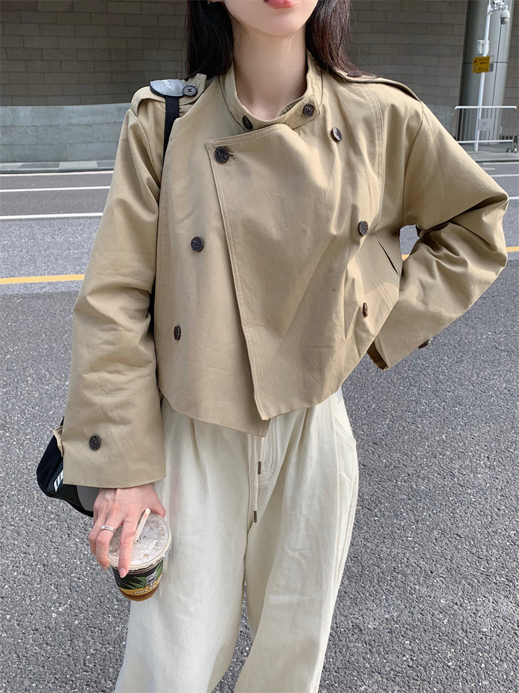 Mon. 立領雙排扣短版風衣