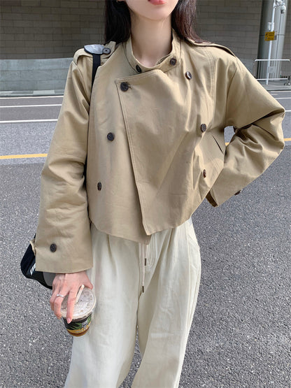 Mon. 立領雙排扣短版風衣