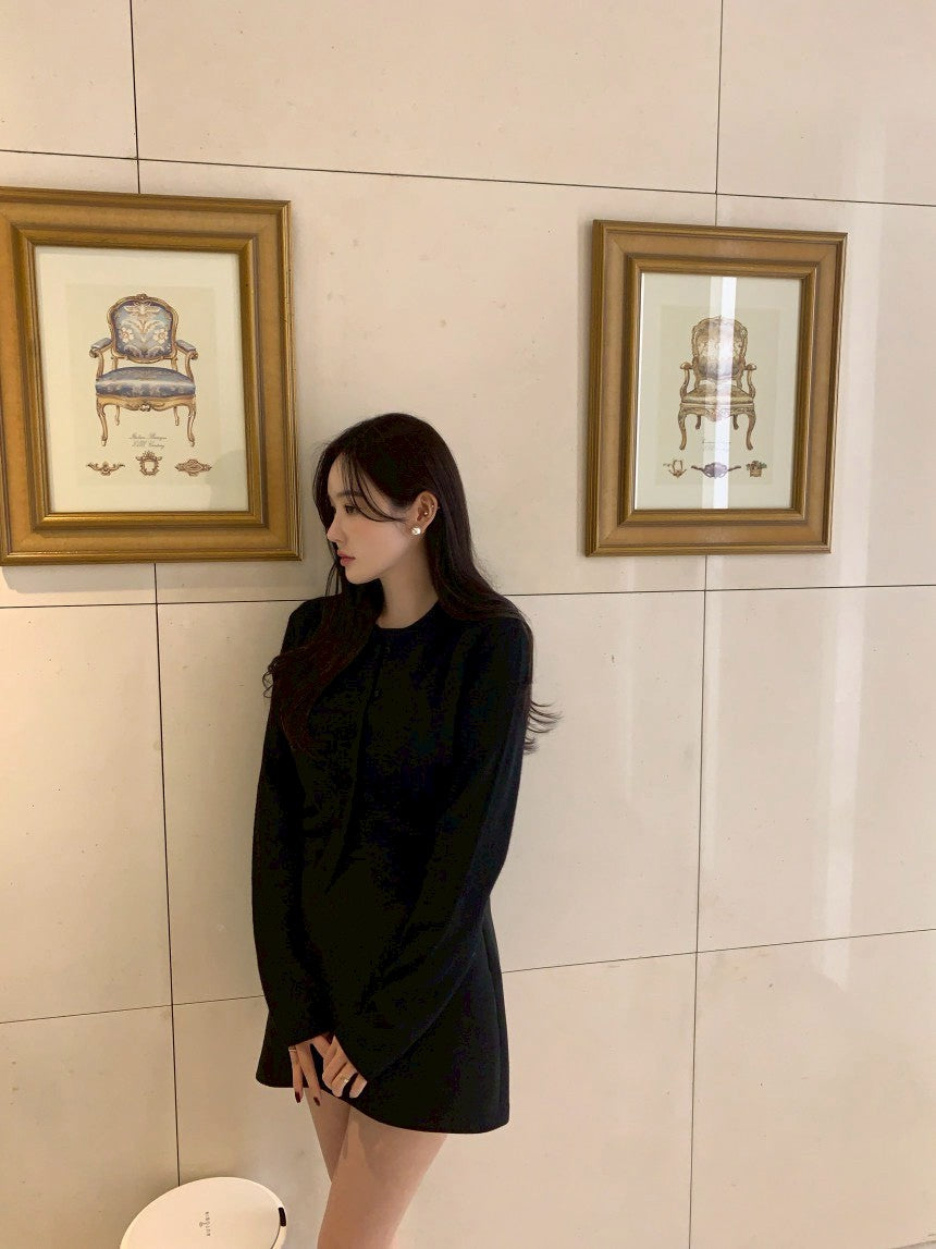 Mon. 童話書通勤百搭針織上衣外套2件組 紅/黑