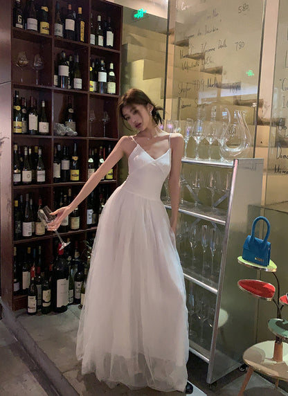 Sun. 芭蕾網紗拼接連身裙 白