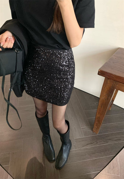 Wed. 通勤兩粒扣墊肩西裝外套 黑色亮片裙