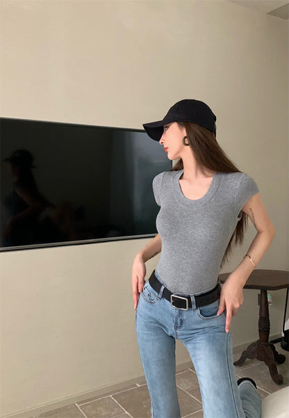 Mon. 美式正肩螺紋上衣 灰