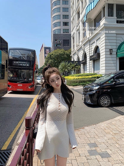 Tue. Crush 美神裙掌管高級與性感針織縷空裙 白