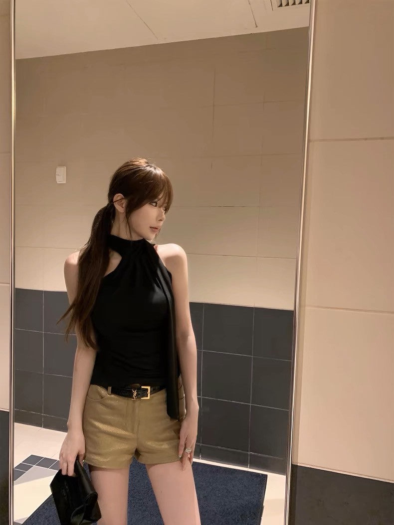 Fri. 氣質韓女顯瘦一體飄帶背心 黑色/白色