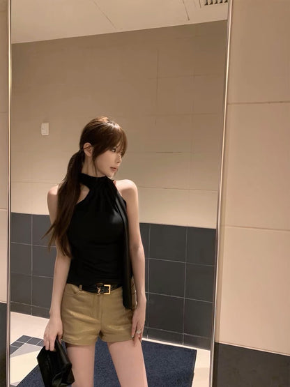 Fri. 氣質韓女顯瘦一體飄帶背心 黑色/白色