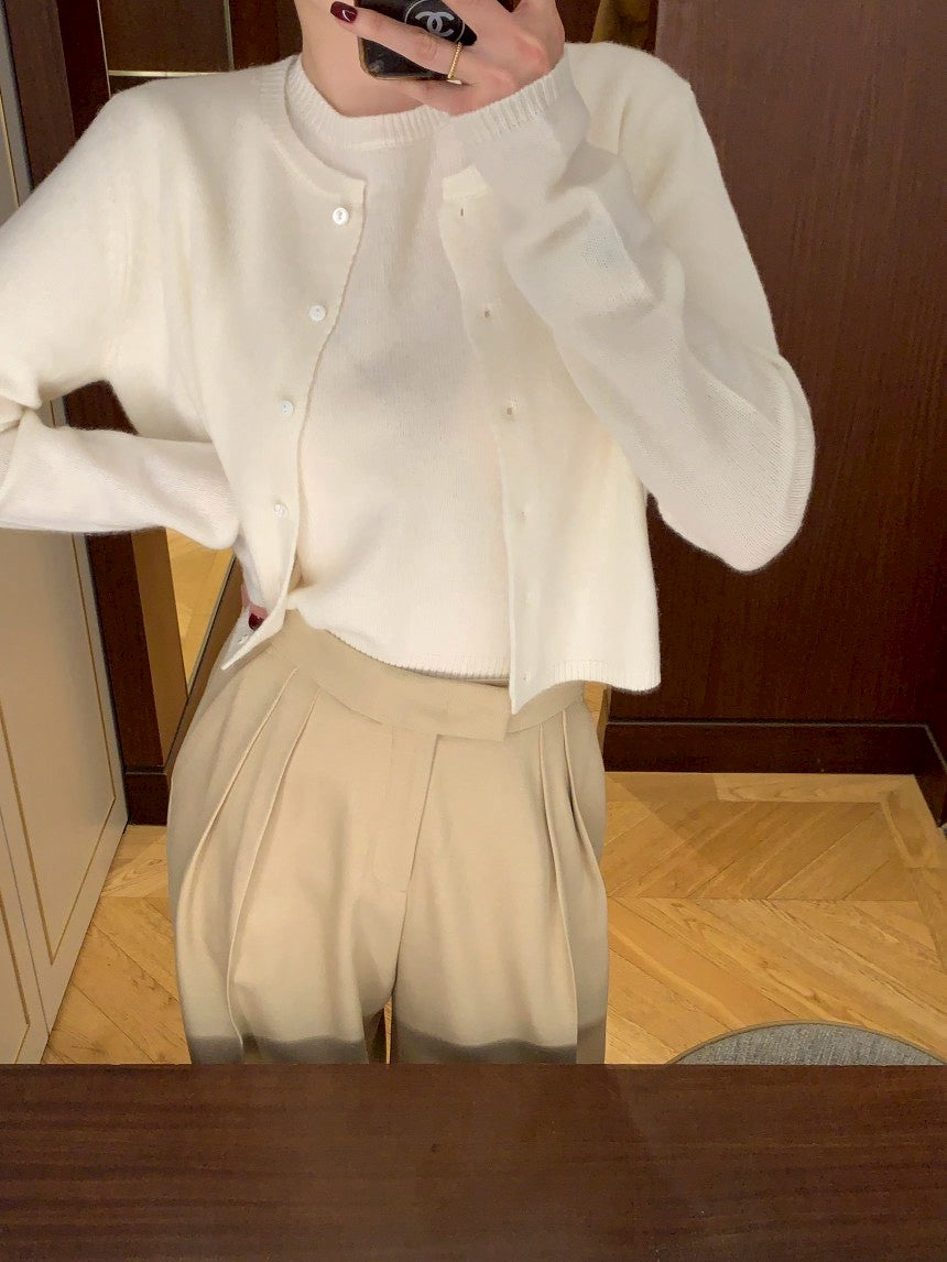 Mon. 童話書通勤百搭針織上衣外套2件組 杏/咖/灰