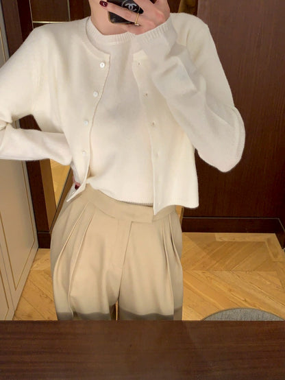 Mon. 童話書通勤百搭針織上衣外套2件組 杏/咖/灰