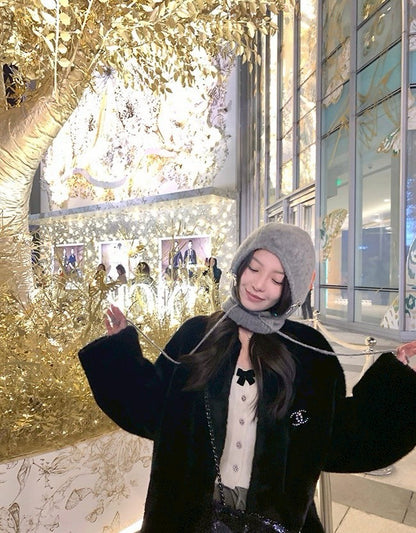 Fri. 可愛奈梨千金軟糯羊駝毛針織開衫 灰/杏