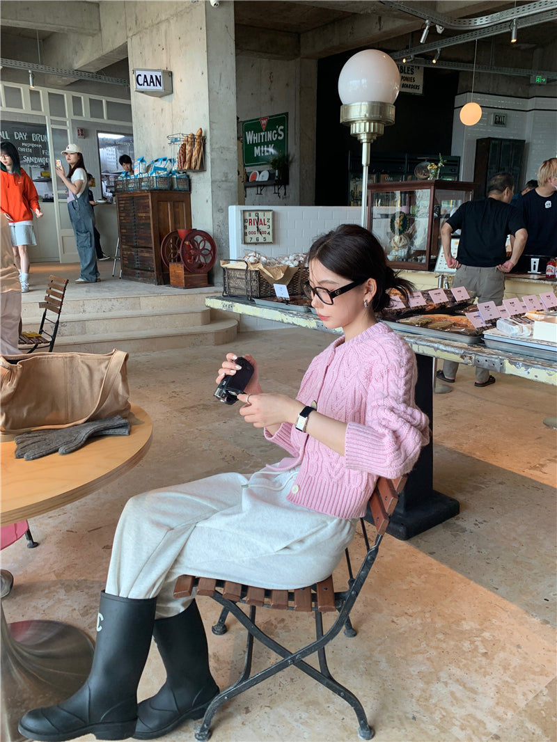 Mon. 麻花毛線編織外套 淺粉