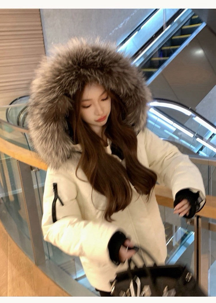 Tue. 軟chao大毛領吐司羽絨外套 白