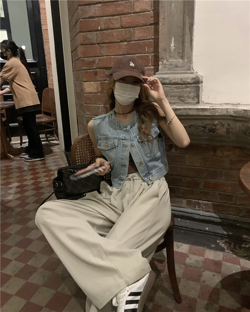 Wed. 復古丹寧短版背心