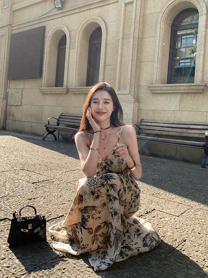 Sun. 水墨繁花 露背連身裙