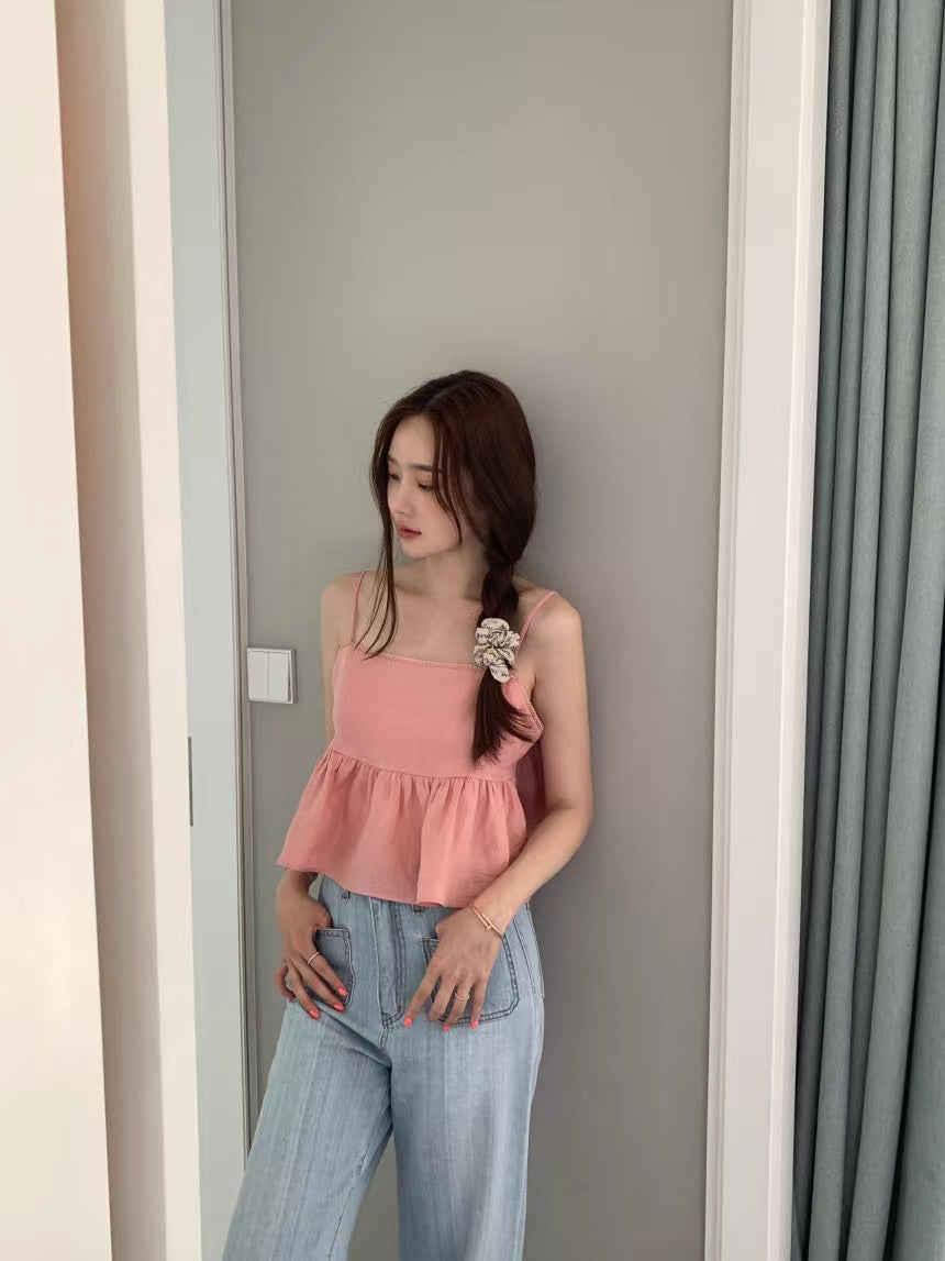 Wed. 後背綁帶美胸短版背心 粉