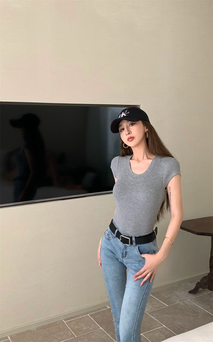 Mon. 美式正肩螺紋上衣 灰