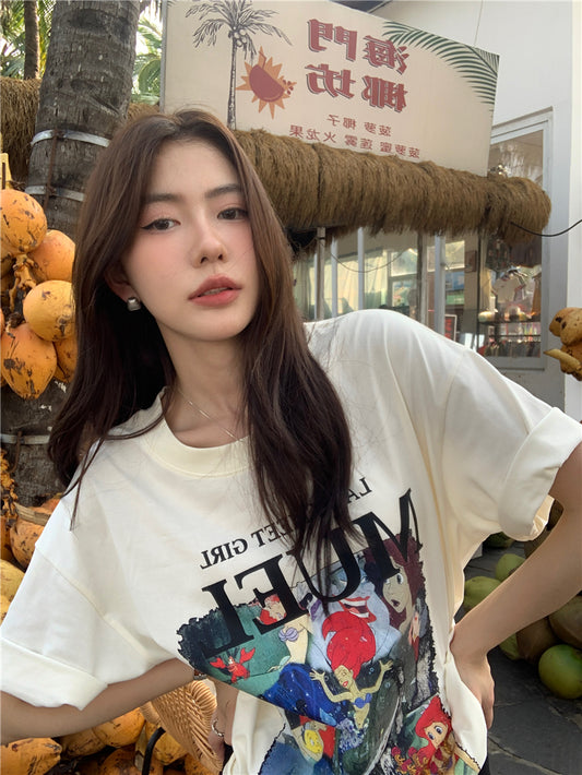 Mon. 小美人魚卡通上衣 白