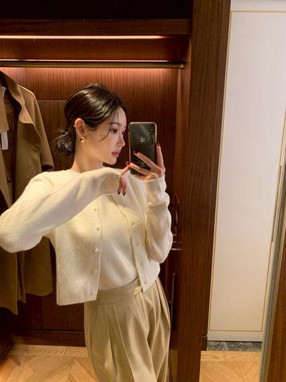 Mon. 童話書通勤百搭針織上衣外套2件組 杏/咖/灰