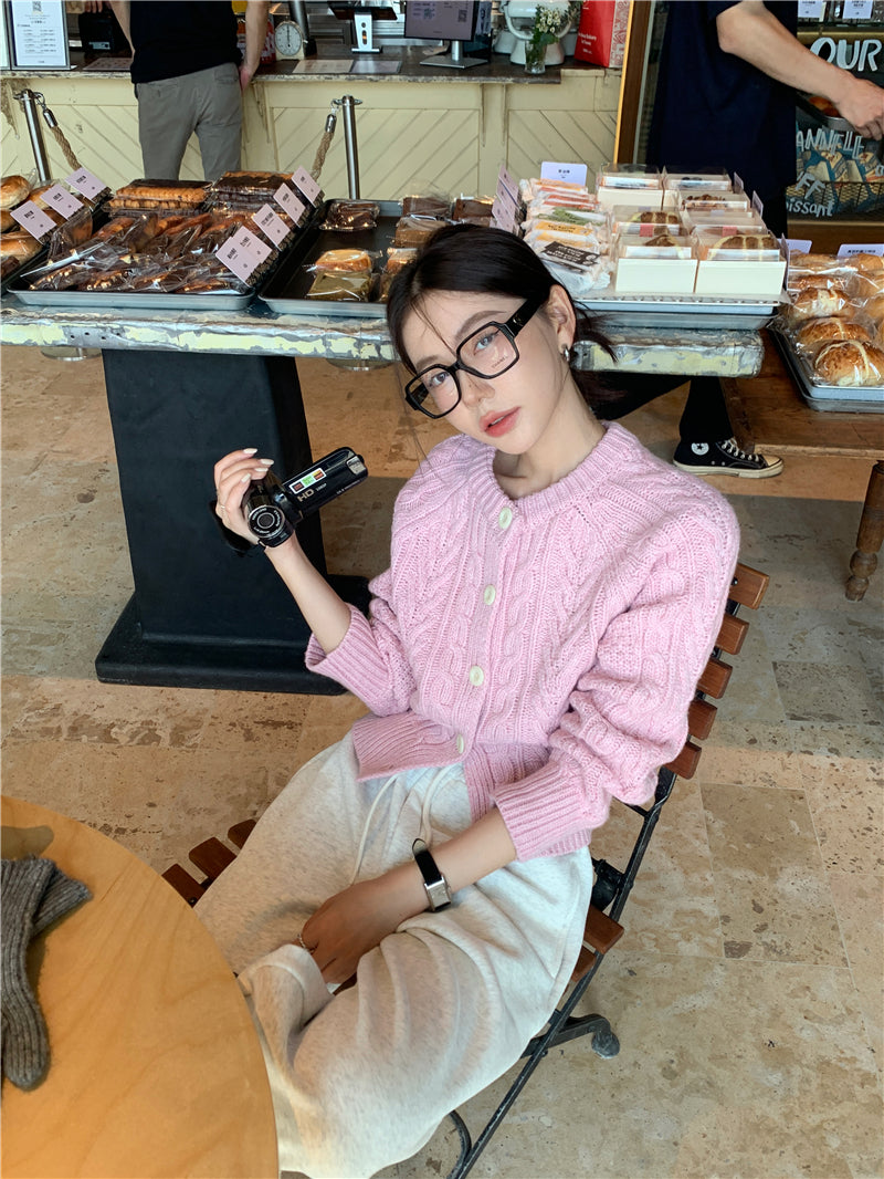 Mon. 麻花毛線編織外套 淺粉