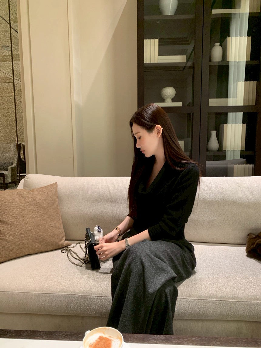 Mon. TH高蘯領修身針織上衣 灰/黑/咖