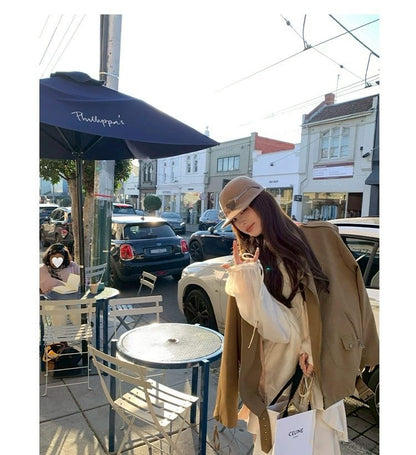 Thu. 博西雅重工時髦休閒皮衣夾克 卡其