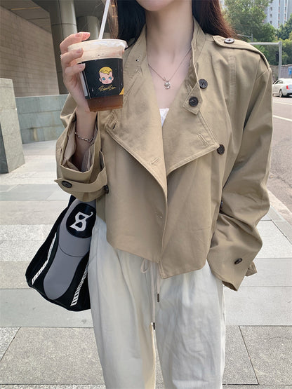 Mon. 立領雙排扣短版風衣