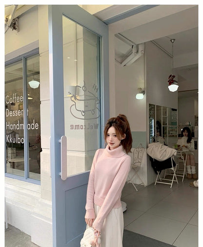 Mon. 軟糯糯浣熊絨羊毛高領百搭上衣 米白/粉