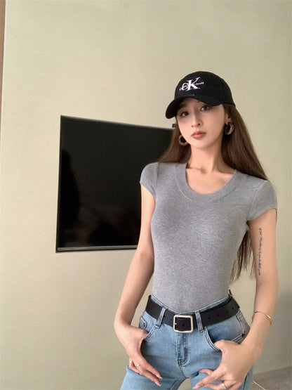 Mon. 美式正肩螺紋上衣 灰