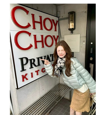 Thu. 阿爾納花園高90國際絨美式排骨羽絨外套 香檳金/蘋果綠