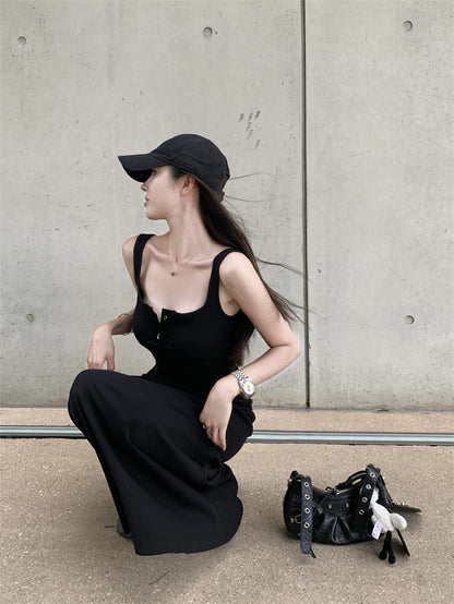 Sun. 百搭純色鈕扣連身裙 黑