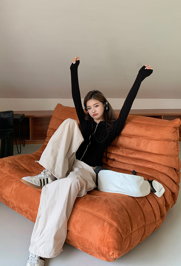 Sat. 美式修身連帽外套 黑 & 慵懶杏色工作褲