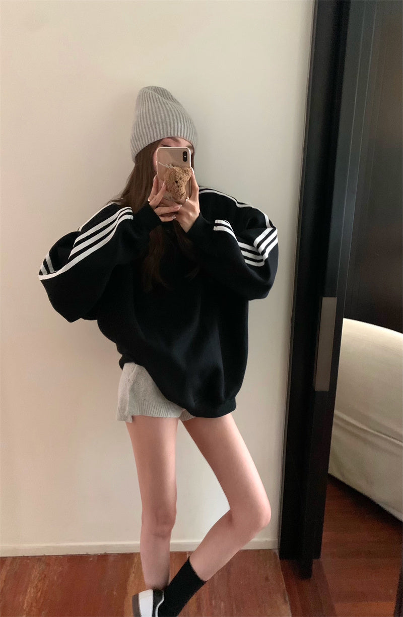 Sat. 復古美式連肩衛衣 灰/黑