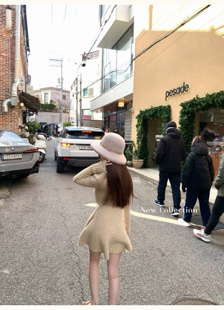 Tue. 傾心芭蕾氣質小心機針織收腰連身裙 奶黃