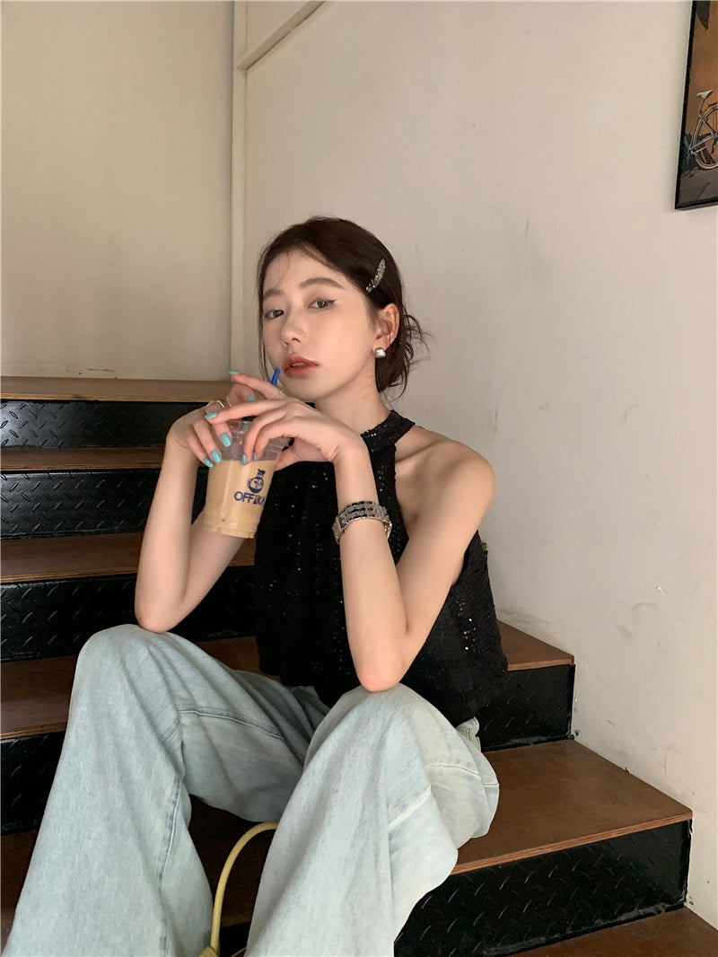 Thu. 亮片削肩質感背心