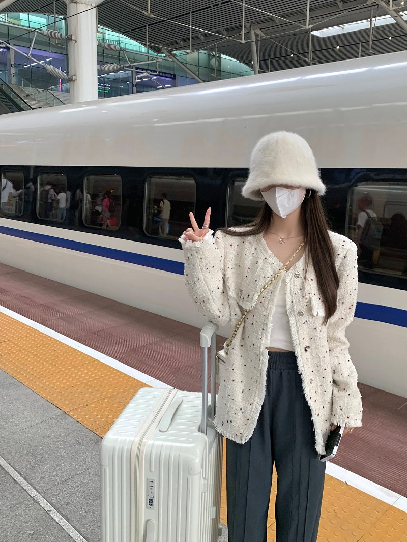 Sun. 編織鬚邊彩片小香外套