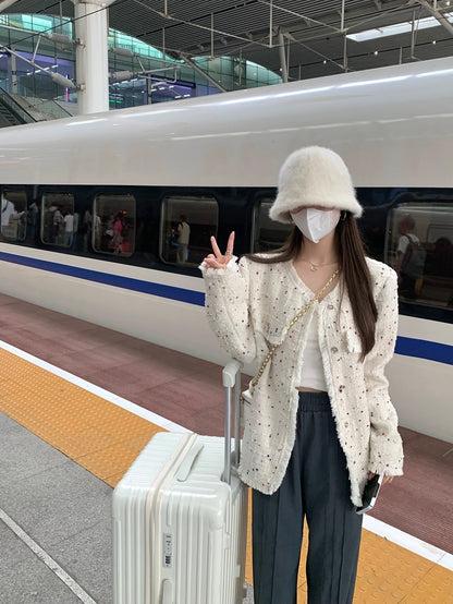 Sun. 編織鬚邊彩片小香外套