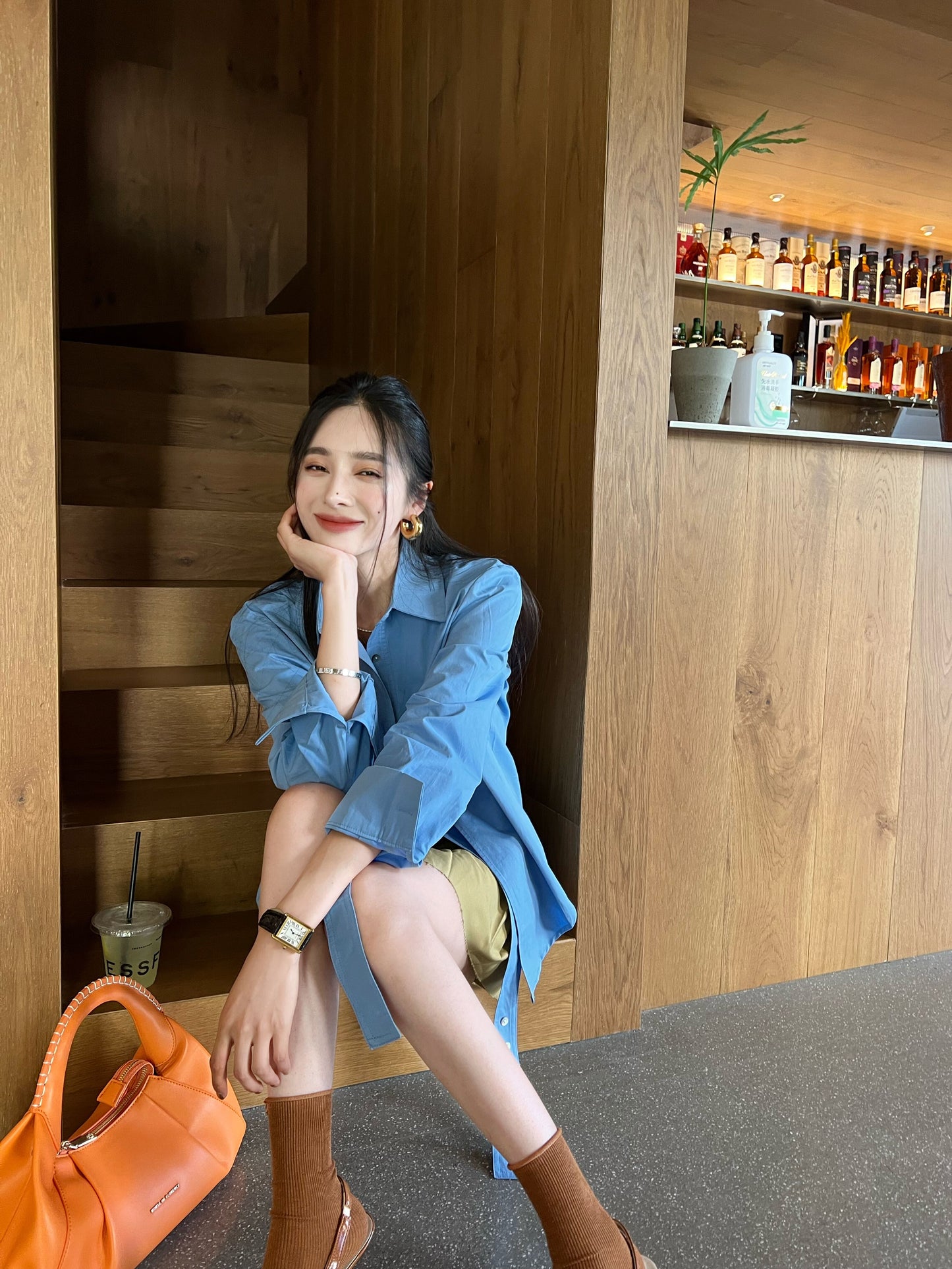 Mon. 設計感綁帶襯衫 藍