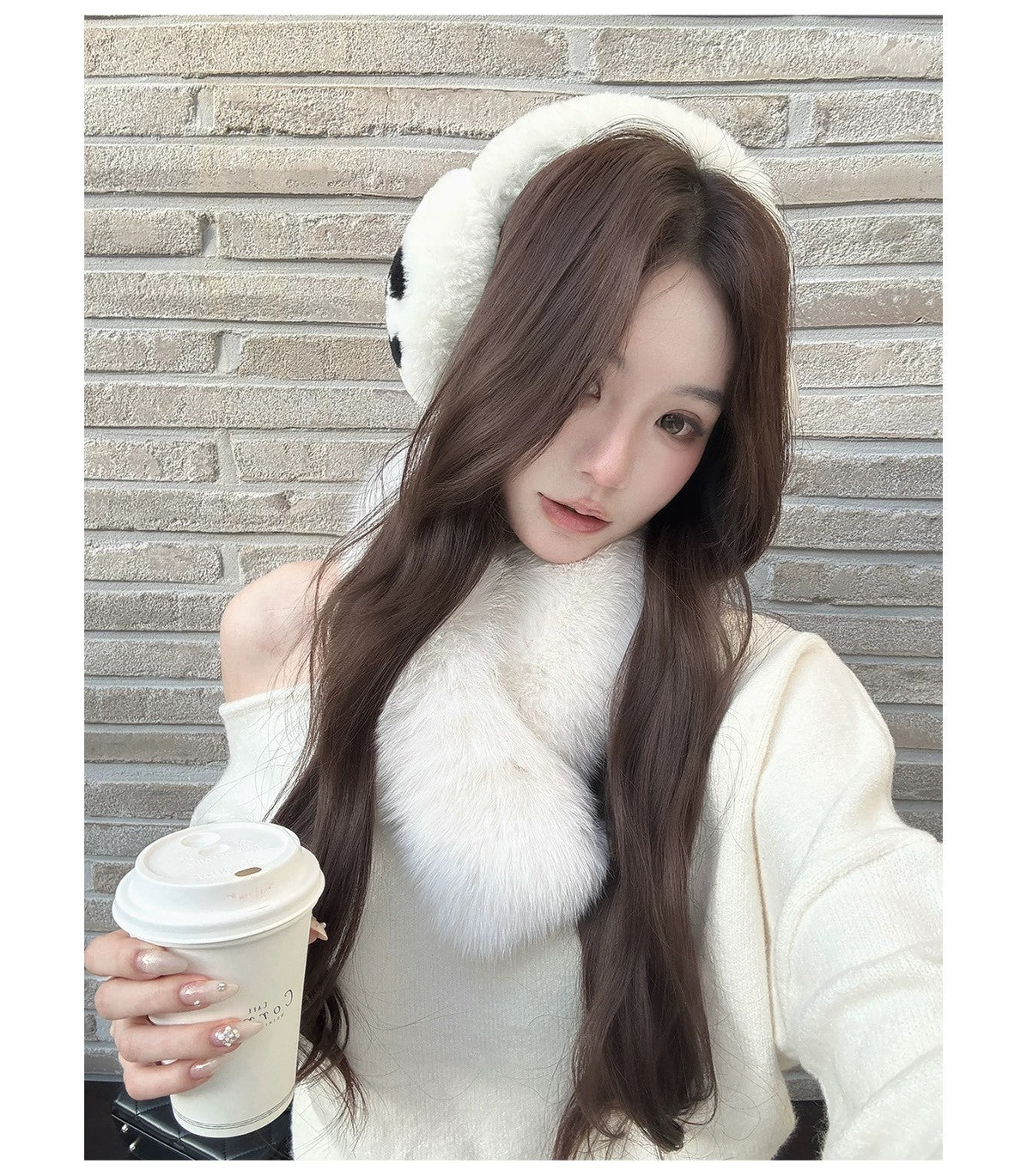 Mon. 元英白月光 韓女慵懶斜肩針織套裝 白