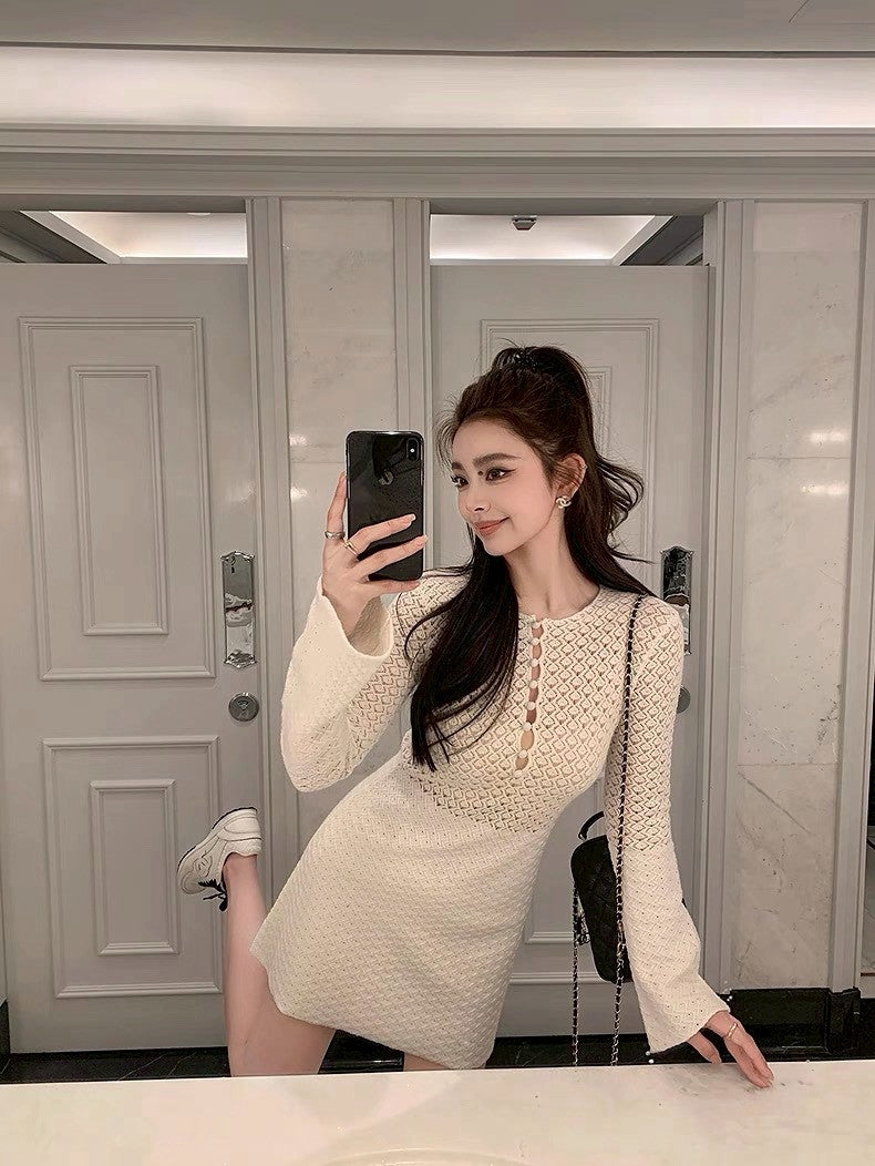 Tue. Crush 美神裙掌管高級與性感針織縷空裙 白