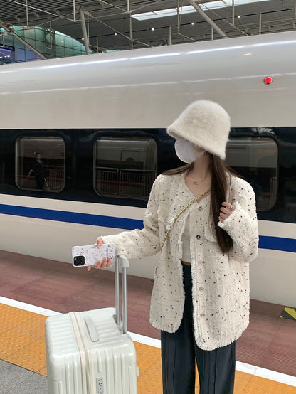 Sun. 編織鬚邊彩片小香外套