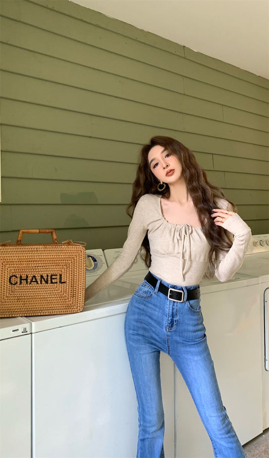 Wed. 溫柔復古方領綁帶上衣