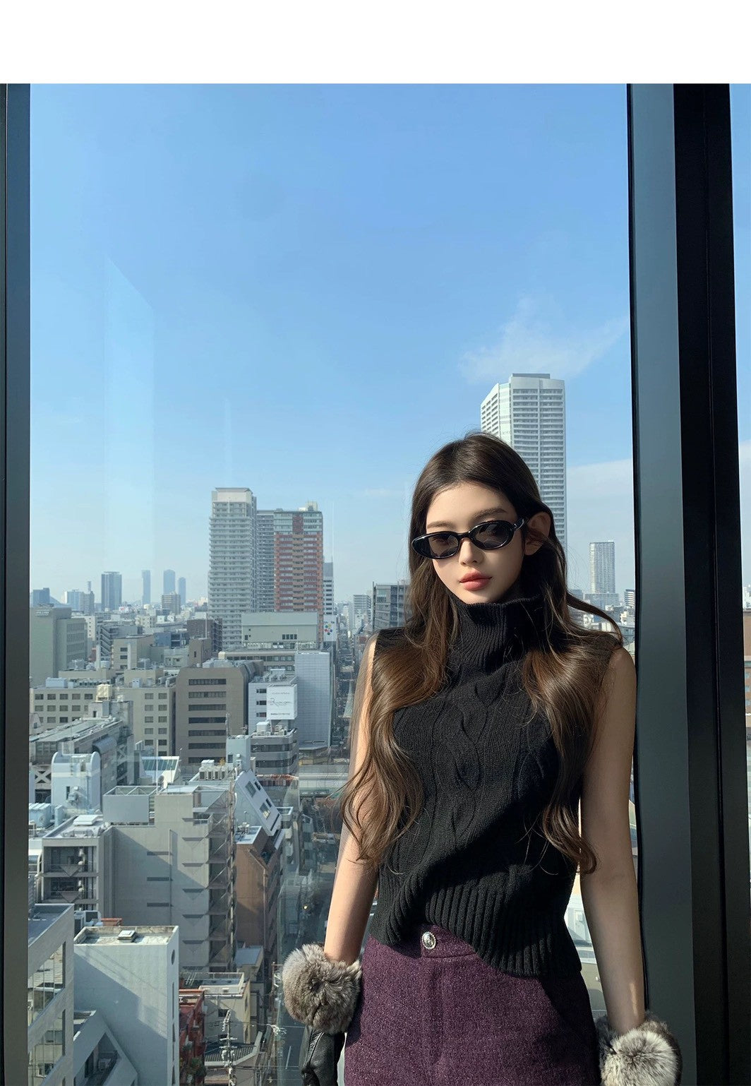 Tue. Oni小高領’’氣質麻花百搭針織背心 奶茶/黑