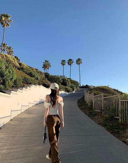 Mon. 百搭簡約美式直筒修身工裝褲 美式咖色