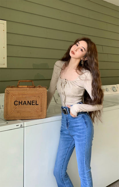 Wed. 溫柔復古方領綁帶上衣