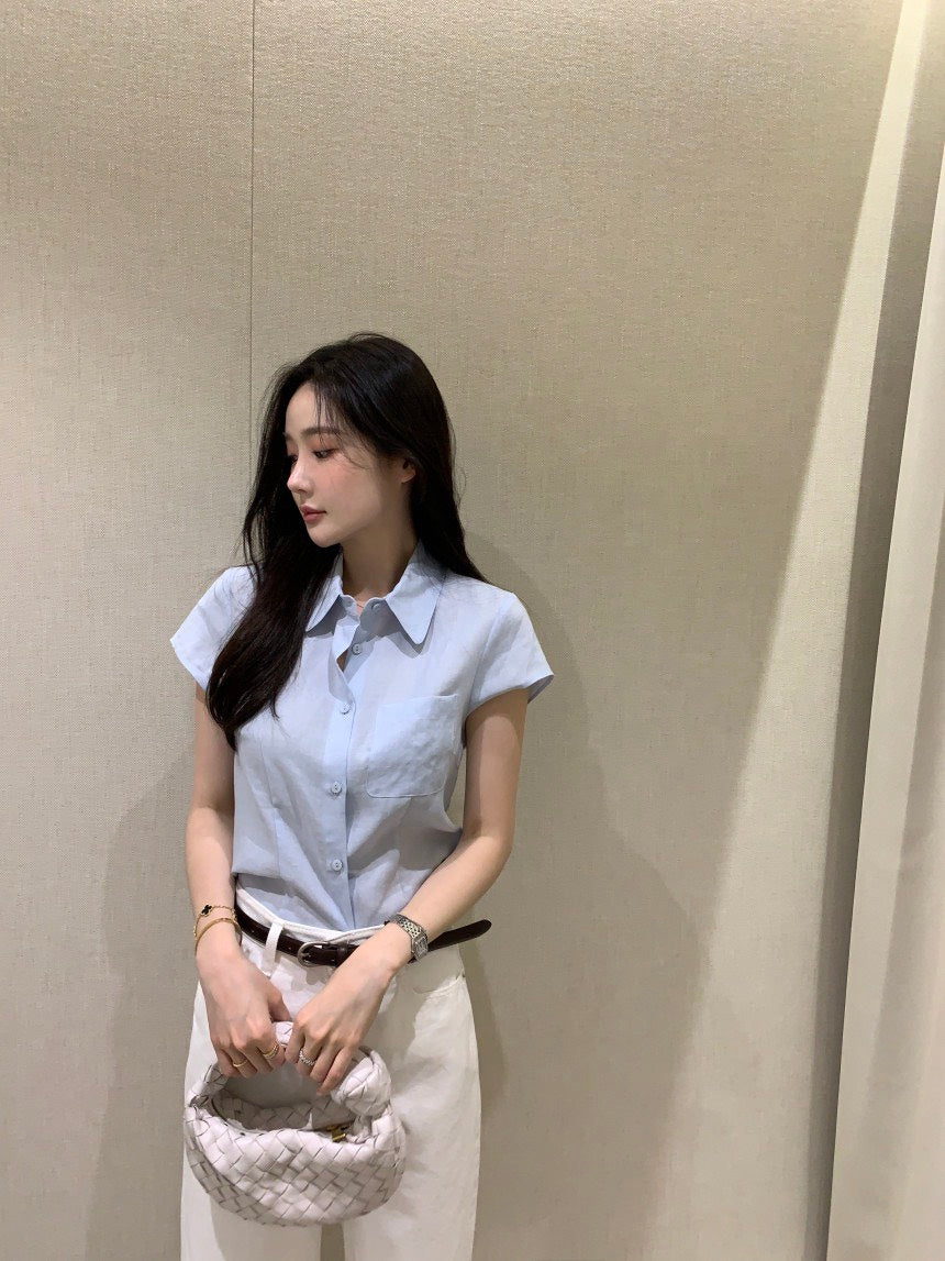 Tue. 摩德納口袋簡約西式襯衫 淺藍