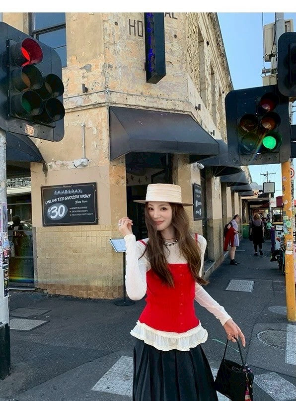 Fri. 東京明景休閒百褶高腰西裝半身裙 深灰