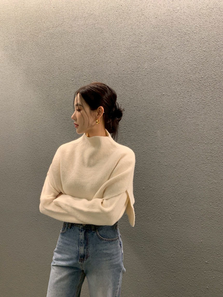 Fri. 斗篷疊穿氣質針織顯瘦2件式上衣 杏/黑