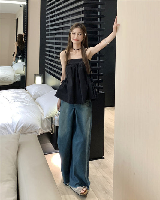 Mon. 黑色抓皺口袋上衣