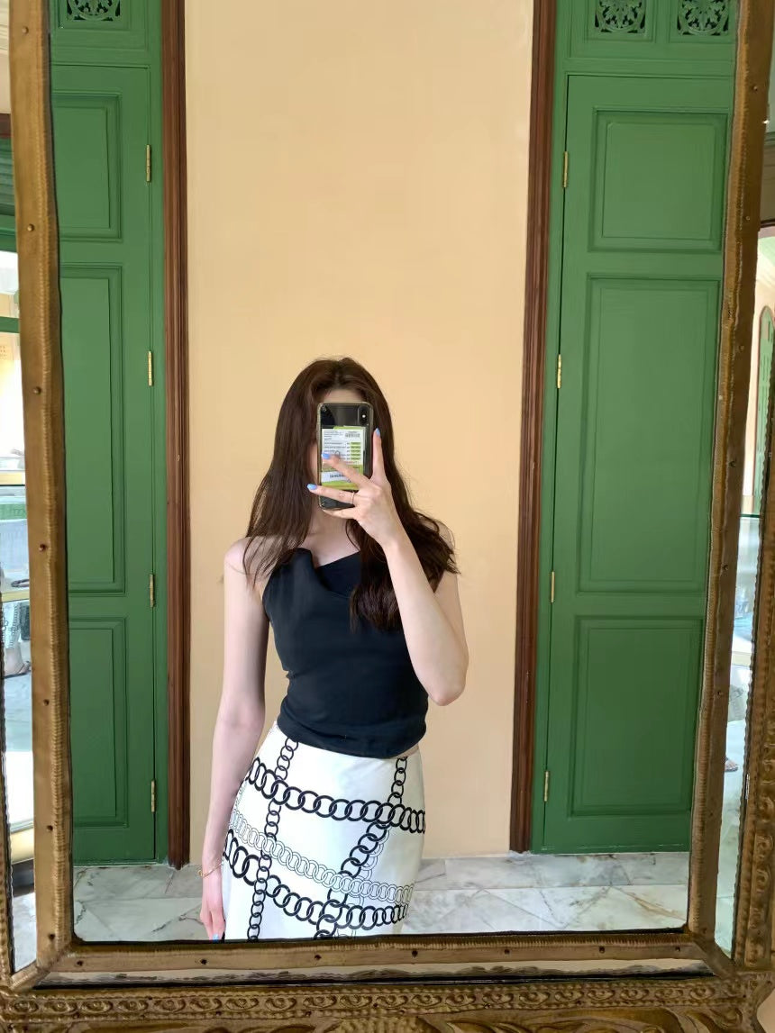 Sun. 後背綁帶平口上衣 老錢幾何半身魚尾裙